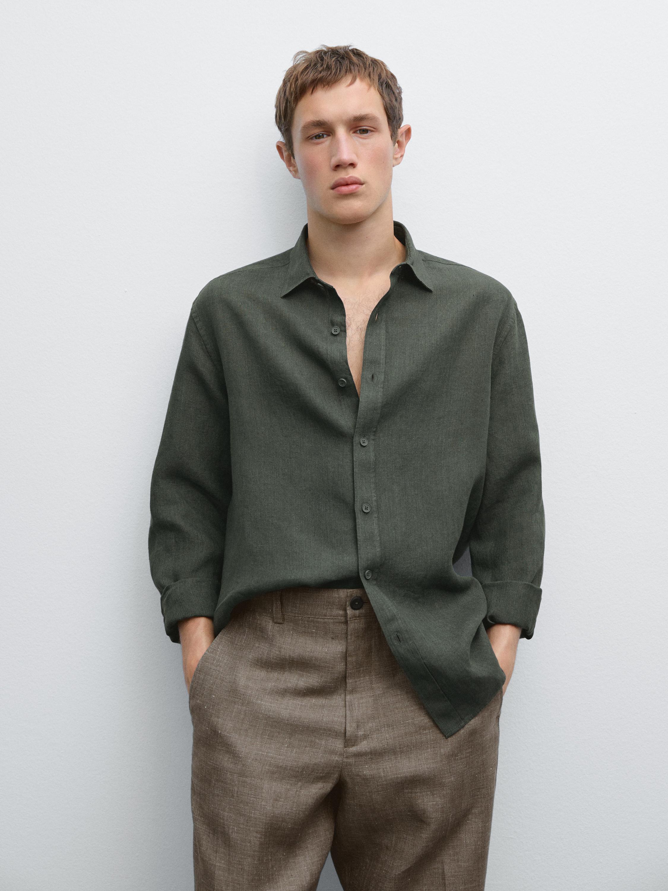 Regular fit faded linen shirt